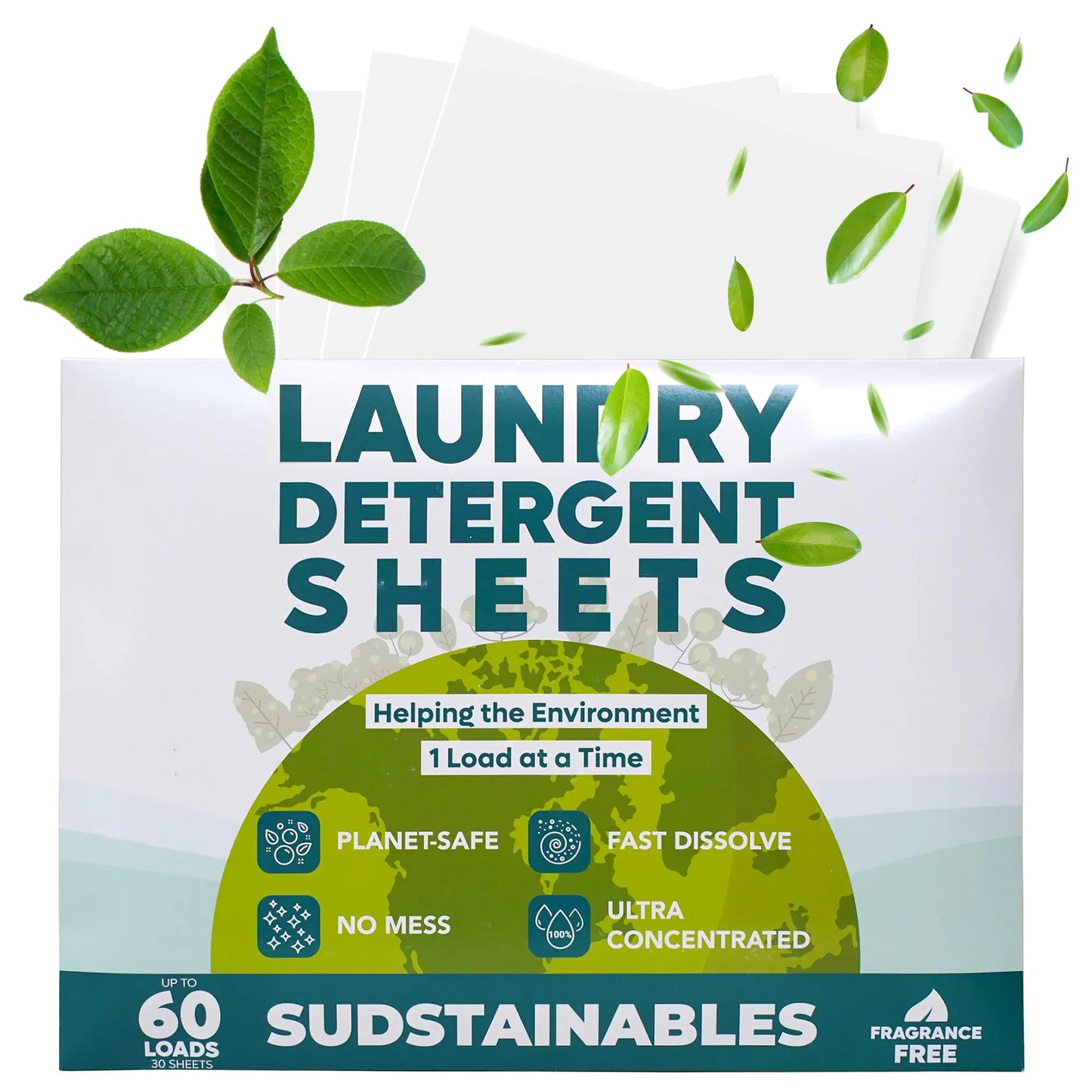 Laundry Detergent Sheets (60 Loads) - Eco Friendly Laundry Soap (Unscented)
